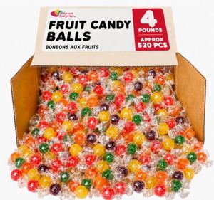 Hard Candy Fruit Balls - 4 Pounds - Fruity Sour Balls - Classic Hard Candies for Office, Desk, Calssroom - Colorful Variety Candy Suckers - Assorted Flavors Orange, Lemon, Grape, Green Apple, Cherry