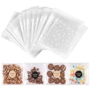 NPLUX 100 Ct Self Sealing Cellophane Cookie Bags 5.5x5.5 Inch with Stickers