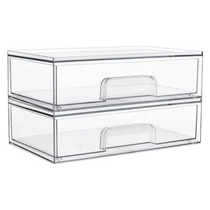 Vtopmart 2 Pack Stackable Clear Plastic Drawer Organizer