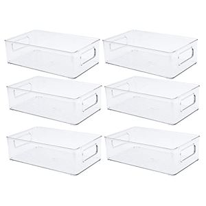 6 Pack Clear Pantry Organizer Bins Storage Holder Bin with Handles, Household Plastic Food Storage Organizer for Fridge, Cabinet, Kitchen, Countertops, Cupboard, Drawers, Shelves (10 x 6 x 3 inches)