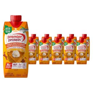 Premier Protein Shake, Limited Edition Pumpkin Spice, 30g Protein, 1g Sugar, 11.5 Fl Oz (Pack of 10)
