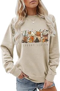 ATETYRP Spooky Season Sweatshirt, Fall Coffee Shirt, Pumpkin Spice Sweater Halloween Latte Shirt Women Crewneck Pullover Tops, Beige, Small