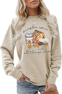 ATETYRP Pumpkin Spice and Everything Nice Sweatshirt Fall Coffee Shirt Women Crewneck Pullover Tops Thanksgiving Sweater Gift, Beige, Small
