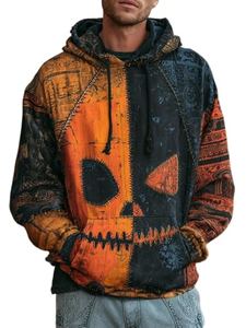 Halloween Hoodies for Men 2025 Cozy Vintage Hooded Winter Ghost Spooky Casual Cotton Clothes Loose Fashion Funny Long Sleeve Pumpkin Skull Fall Jacket Chandail Manche Longue Homme S Orange