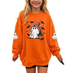 Zzalalana Halloween Girls Sweatshirts Ghost Print Crewneck Pullover Tops