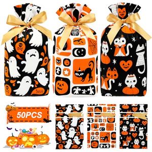 Shintop Halloween Treat Bags, 50PCS Small Drawstring Goodie Bags