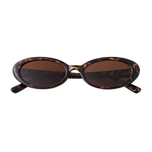 Laurinny Oval Sunglasses for Women Trendy 90s Retro Small Cute Sun Glasses Chic Lightweight Narrow Shades Leopard/Brown Lens