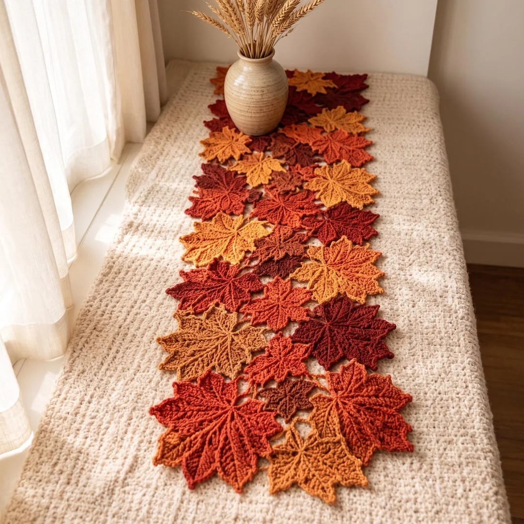 Hand Crochet Maple Leaf Table Runner (Etsy)