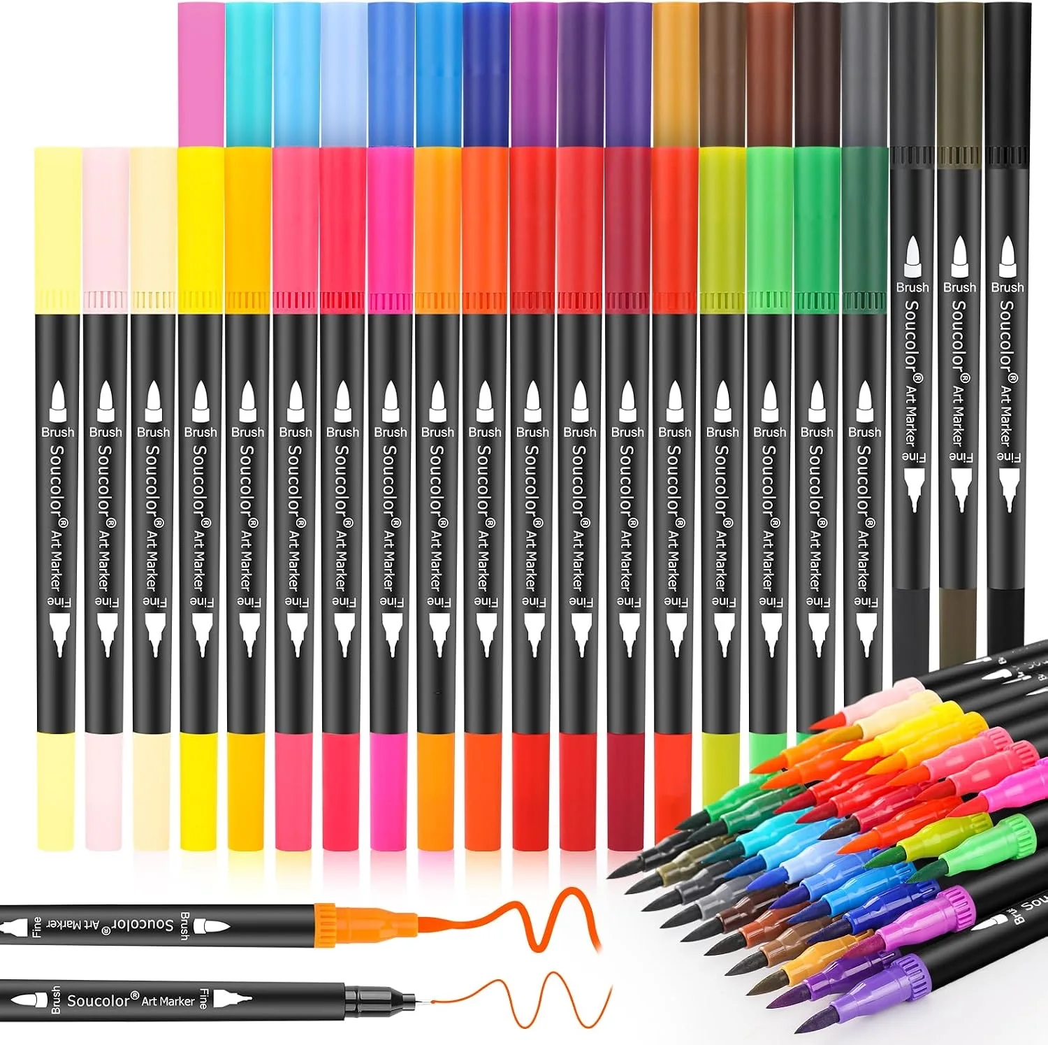 Soucolor Dual Tip Brush Markers (36 Colors)