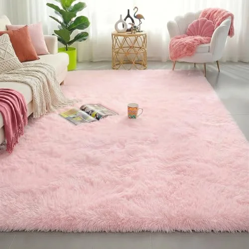 Light Pink Fluffy Area Rug 4x6