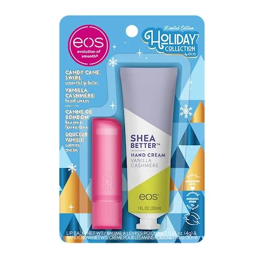 eos Holiday Vanilla Cashmere Hand Cream & Candy Cane Lip Balm Set