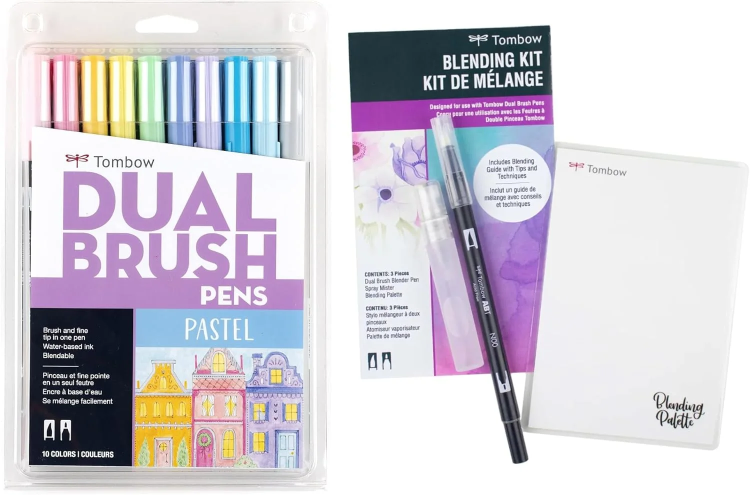 Tombow Art Marker Collection: Pastel 10 Piece Dual Brush Pen Set with Blending Palette Kit