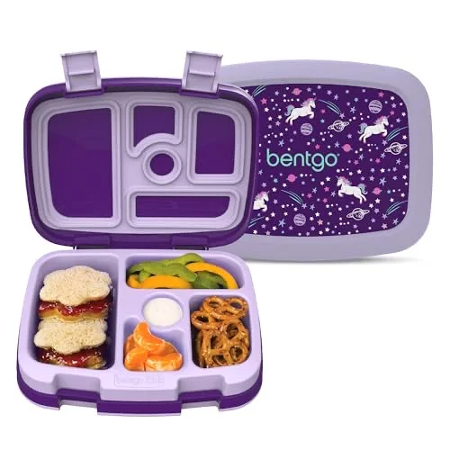 Bentgo Kids Prints Leak-Proof, 5-Compartment Bento-Style Kids Lunch Box - Ideal Portion Sizes for Ages 3-7, Durable, Drop-Proof, Dishwasher Safe, & PFAS & BPA-Free Materials (Unicorn)