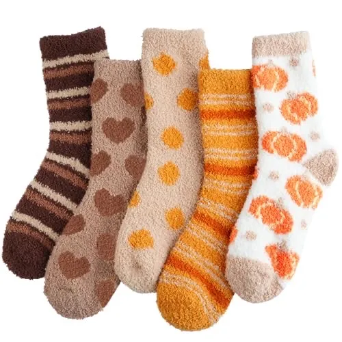 Horuru Fuzzy Socks for Women Fluffy Cozy Slipper Socks Fall Halloween Socks Gifts Pumpkin Slippers