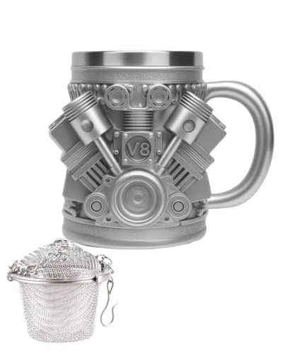 UCEC V8 Engines Design Stainless Steel Cup, 15oz Stylish Durable & Home and Office Cup, Perfect for V8 Car Enthusiasts 3D Retro Personalized mug, Ideal for Father's Day, 1 PACK