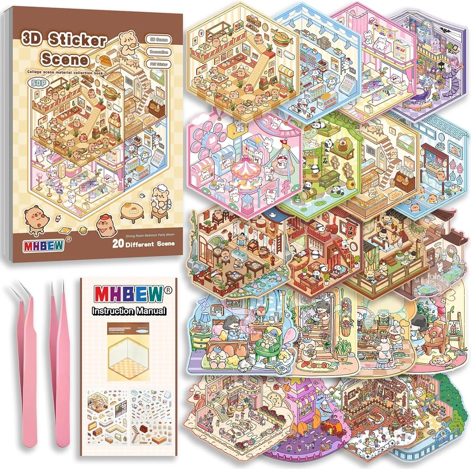 3D Sticker Scene Book — Cozy Room (20 Sets)