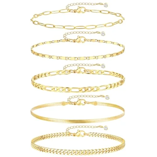 Gold Cuban Link Anklets Set