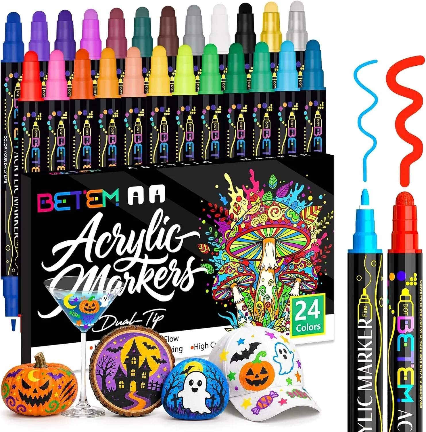 Dual Tip Acrylic Paint Markers (24 Colors)