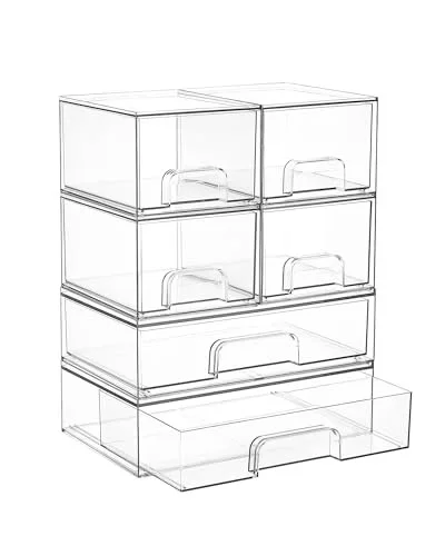Vtopmart Clear Stackable Storage Drawers Set of 6, Plastic Organizer Bins