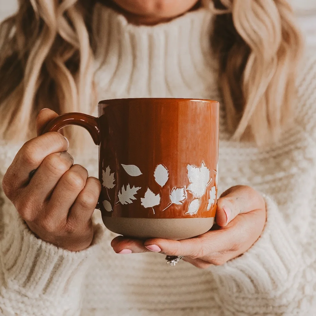 Fall Leaves Stoneware Coffee Mug (Etsy)