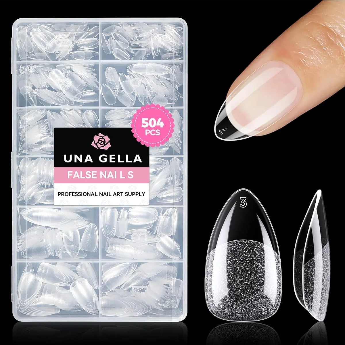 UNA GELLA Soft Gel Nail Tips (Short Almond, 504 pcs)