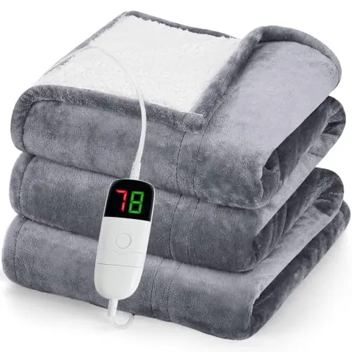 Heated Blanket Electric Throw 50"X60", Heating Blanket with 10 Heat Levels 8 Hours Auto-Off Overheat Protection, Fall & Winter Lap Office Chair Blanket Dorm Room, Grandma Gift,ETL Misty Grey