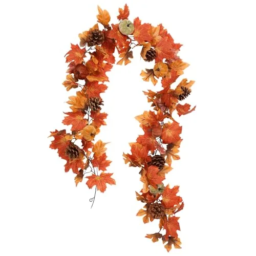 Fall Maple & Velvet Pumpkin Garland 6FT