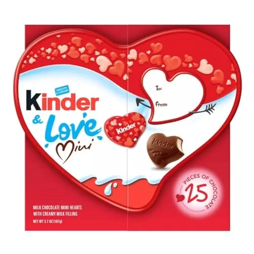 Kinder & Love Gift Box, 25 Mini Milk Chocolate Hearts, Valentine's Gift, 3.7 oz