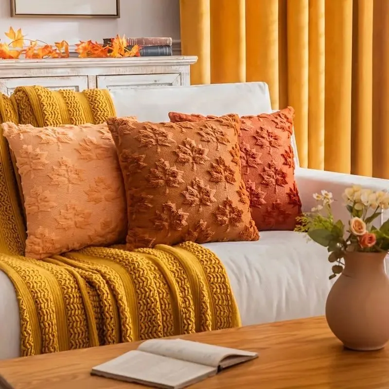 Autumn Geometric Pattern Embroidered Throw Pillow Cover