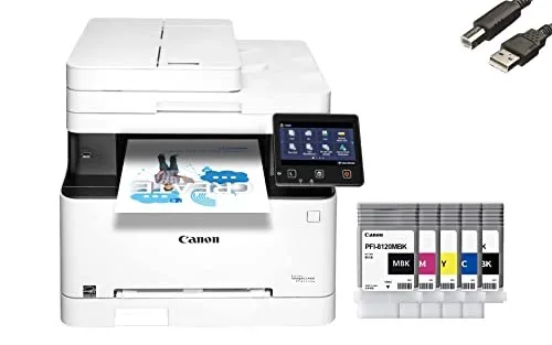 Canon imageCLASS MF644Cdw Wireless Laser All-in-One Color Printer, Print Scan Copy Fax, Automatic Duplex Document Feeder, 22 ppm, 600x600dpi, 30 Bonus Ink Cartridges, Bundle with JAWFOAL Printer Cable