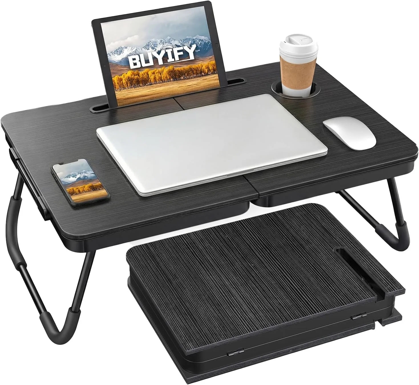 Foldable Lap Desk Bed Table with Cup Holder