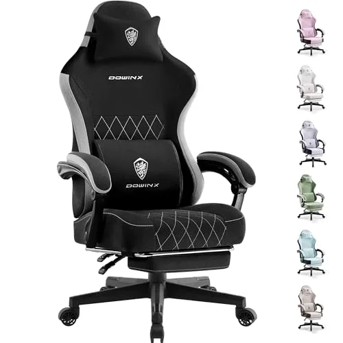 Dowinx Fabric Gaming Chair, Ergonomic Computer Chair with Footrest and Pocket Spring Cushion, Height Adjustable Video Gamer Chair with Lumbar Support for Adults, Black