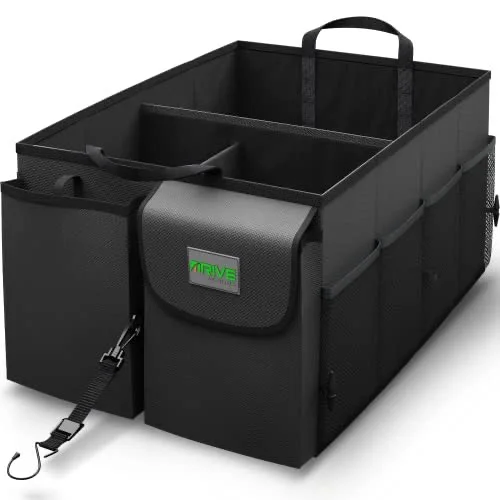 DRIVE - Car Trunk Organizer - Collapsible, Multi-Compartment Automotive SUV Car Organizer for Storage w/Adjustable Straps - Truck & Car Accessories for Women and Men - Black