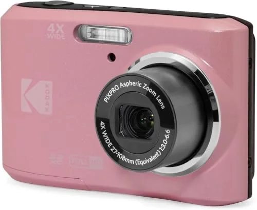 KODAK PIXPRO FZ45 16MP Compact Digital Camera, 4X Optical Zoom, AA, Pink