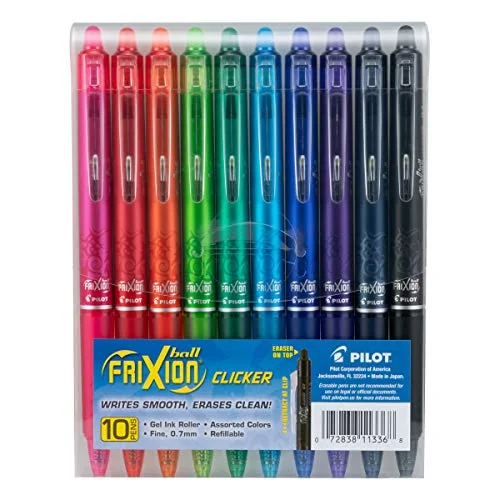 PILOT FriXion Clicker Erasable, Assorted Color Inks, 10-Pack Pouch