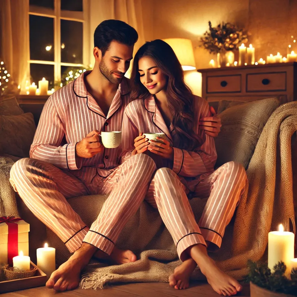 Matching Pajama Set Cozy up together in matching, comfortable pajamas