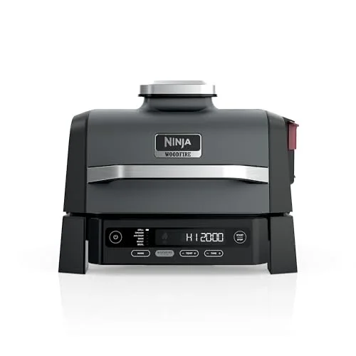 Ninja Woodfire Outdoor Grill & Smoker, 6-in-1 Functionality, Grill, Smoke, Bake, Roast, Air Fry, Broil, Authentic Woodfire Flavors, Electric Heat, OG321