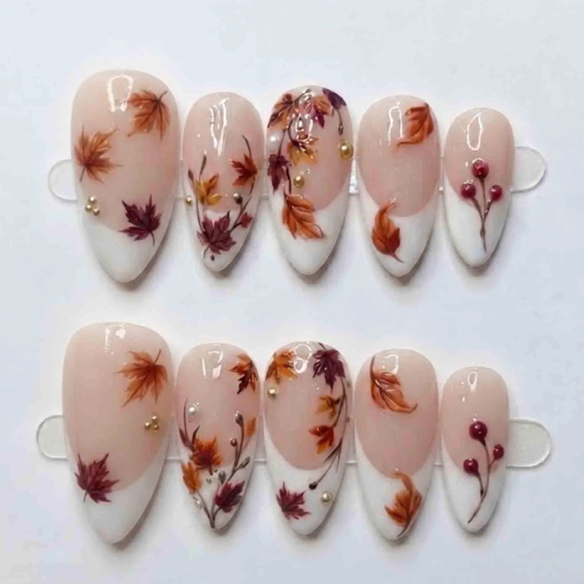 Handmade Fall French Press-On Nails, Autumn Leaves (Etsy)