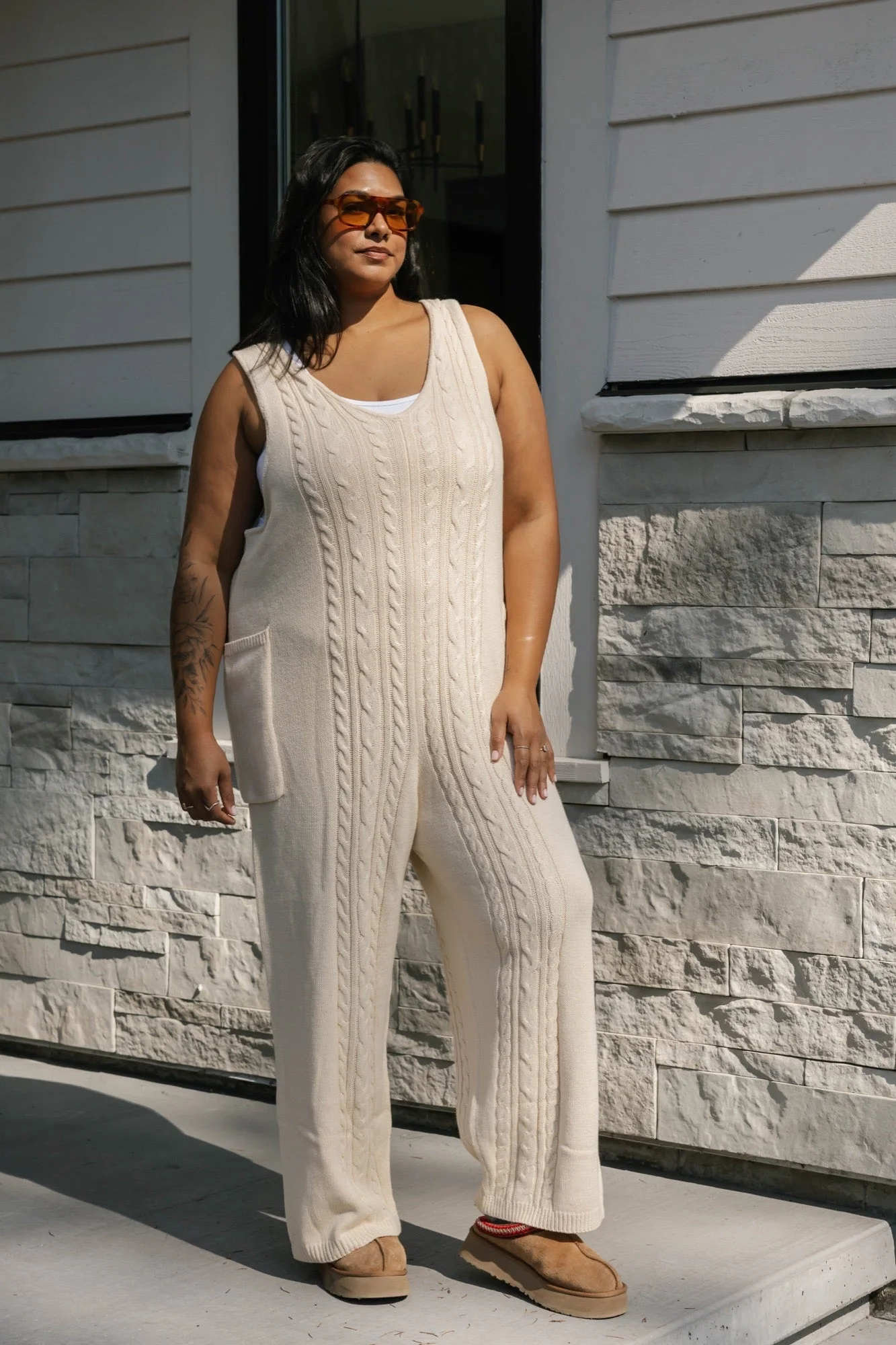 Smash + Tess Charlie Cable Knit Romper (Cream)