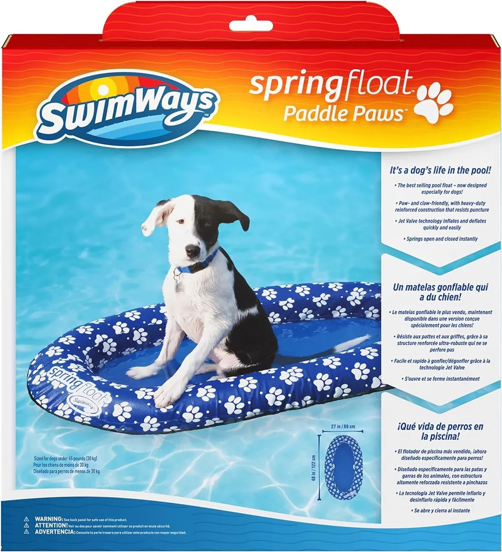 SwimWays Paddle Paws Spring Float Dog Raft, Portable Inflatable Dog Pool Floats with Carrying Case