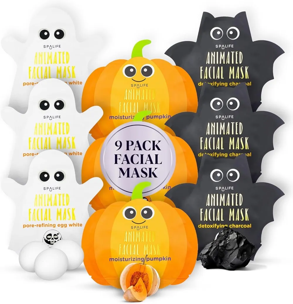 Spa Life Animated Halloween Sheet Mask Pumpkin, Ghost, Bat Bundle