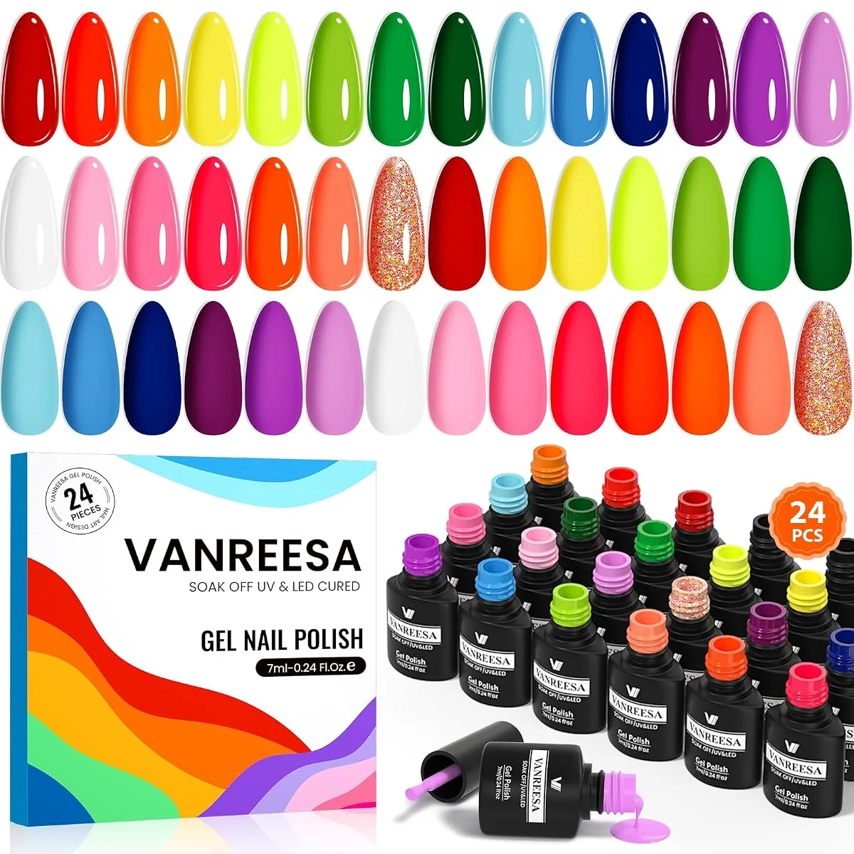 VANREESA Neon Gel Nail Polish Set (24 pcs)