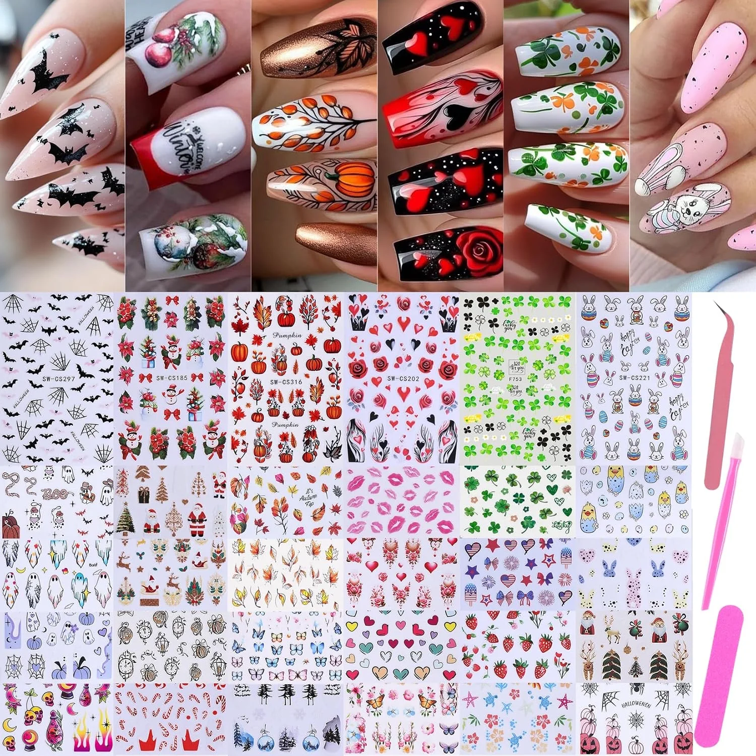 Holiday Nail Art Stickers (30 Sheets)