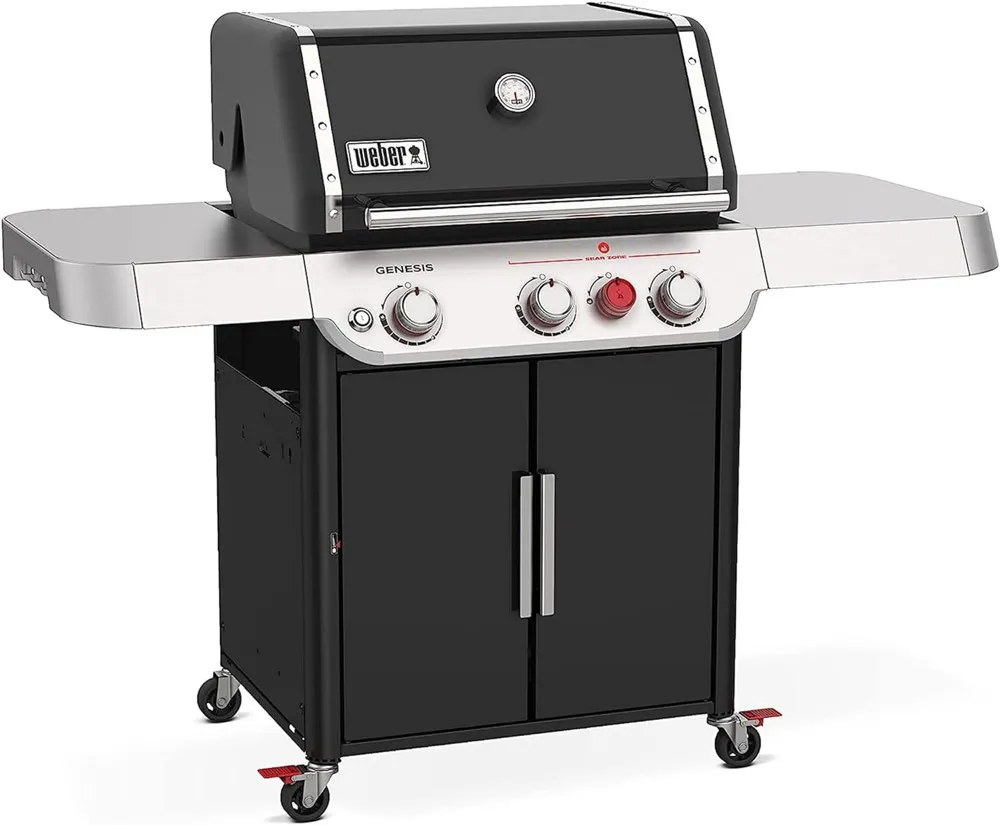 Weber Genesis E-325s 3-Burner Gas Grill It offers three high-performance burners, a spacious cooking area, and precise temperature control for perfect searing. Durable and convenient, it's ideal for backyard BBQs.