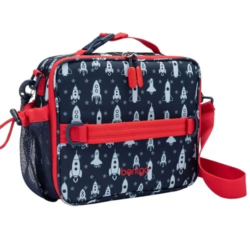 Bentgo Kids Lunch Bag - Durable, Double-Insulated Lunch Bag for Kids 3+; Holds Lunch Box, Water Bottle, & Snacks; Easy-Clean Water-Resistant Fabric & Multiple Zippered Pockets (Rocket)
