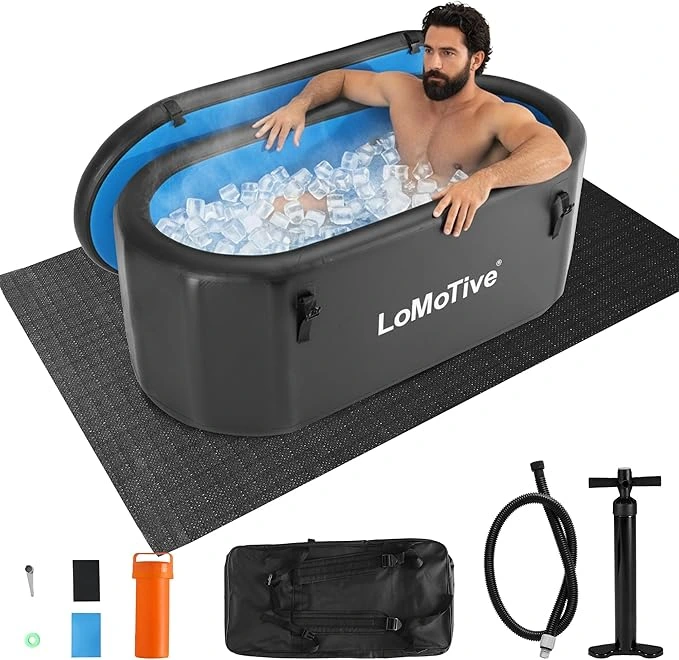 LoMoTive Cold Plunge Tub for Ice Bath 59" 198 Gallons - Inflatable Portable Bathtub for Athletes Ice Tub with Cover Pump Compatible with Water Chillers Large Ice Bath Tub 59"
