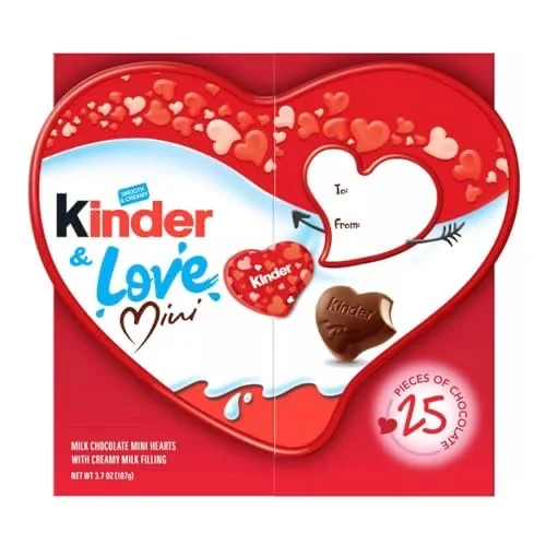 Kinder & Love Gift Box, 25 Mini Milk Chocolate Hearts, Valentine's Gift, 3.7 oz