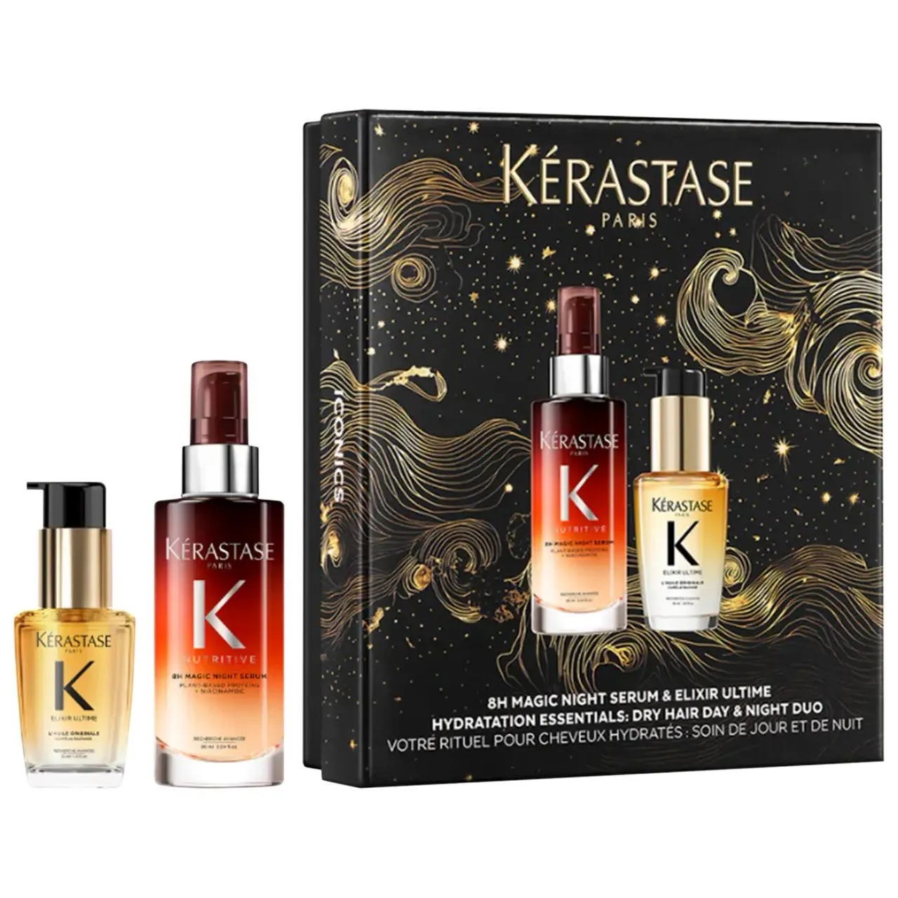 Kérastase Iconic Hair Heroes Gift Set: 8H Magic Night Serum & Mini Elixir Ultime Hair Oil