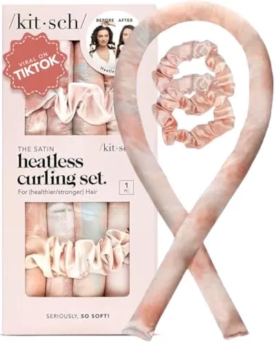 Kitsch Satin Heatless Hair Curler Set - Heatless Curlers for Heatless Curls Overnight - Hair Rollers for Women, Hair Curlers to Sleep In for Overnight Curls, No Heat Damage Styling - Sunset Tie Dye