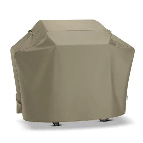 SunPatio Gas Grill Cover 60 Inch, Heavy Duty Waterproof Outdoor Barbecue Cover with Sealed Seam, FadeStop Material, All Weather Resistant Compatible for Weber CharBroil Nexgrill Grills and More, Taupe